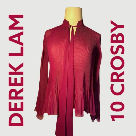 BEAUTIFUL DEREK LAM 10 CROSBY FUCHSIA PLEATED BLOUSE (NWT) - Picture 1 of 12